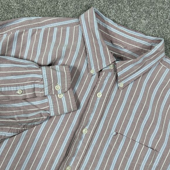 L.L. Bean Button Down Dress Shirt Men's Size 2XLT Red Blue Striped Long Sleeve - Picture 1 of 13